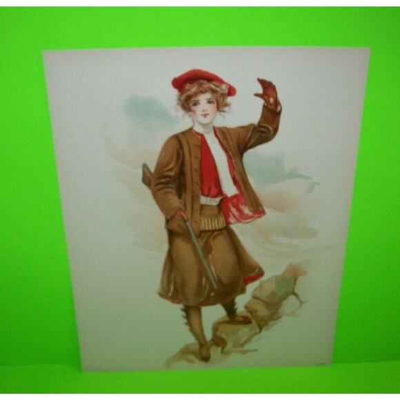 Victorian Art Print Lady Hunting Rifle Original 10X13 Lithograph 1908 Maud Stumm - Picture 9 of 10